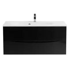 Тумба подвесная BelBagno MARINO Nero Lucido, раковина белая/черная