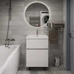 Тумба напольная 1Marka Aris  2ящика,  белая аляска/белый глянец