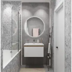 Тумба подвесная 1Marka Aris mini  1ящик, дуб вотан/белый глянец