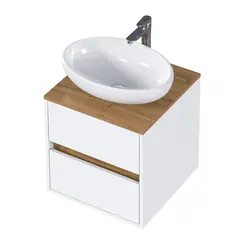 Тумба подвесная 1Marka Veil 2ящика, белая аляска/столешница дуб вотан