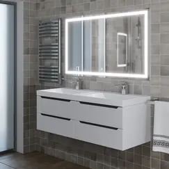 Тумба подвесная  под двойную раковину  Uperwood Tanos 120х45х50 см, белая/графит, 4 ящика