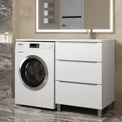 Тумба под стиральную машину напольная Uperwood Tanos 60, белая, 2/3 ящика