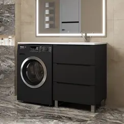 Тумба под стиральную машину напольная Uperwood Tanos 60, черная, 2/3 ящика