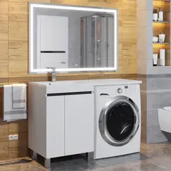 Тумба под стиральную машину напольная Uperwood Magenta  белая/графит, с дверцами