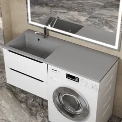 Раковина над стиральной машиной Uperwood Cosmos Quartz 120 см, левая/правая серый шелк