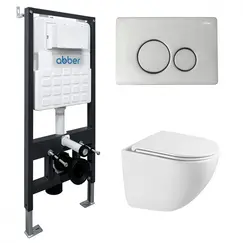 Комплект подвесной унитаз ABBER Bequem AC1131TC белый, с закрытым дном с инсталляцией AC0105 и кнопкой AC0121 хром глянцевый