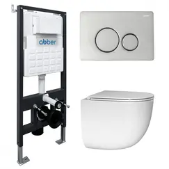 Комплект подвесной унитаз ABBER Bequem AC1132TC белый, с закрытым дном с инсталляцией AC0105 и кнопкой AC0121 хром глянцевый