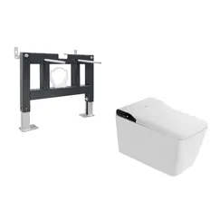 Комплект ABBER подвесной электронный унитаз-биде Rechteck AC1215S белый с импульсным смывом с инсталляцией AC0101P