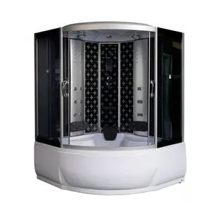 Душевая кабина четверть круга River TEMZA TH черная тонированные стекла  высокий поддон