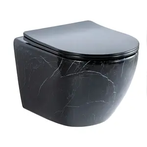 Унитаз подвесной CeramaLux 2212BM чёрный мрамор