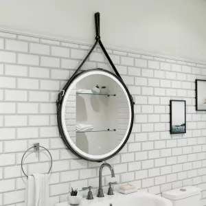 Зеркало ACWEN "Millenium Black Led" D-65 на ремне из натурал. кожи черного цвета, Выбрать цвет: Черный