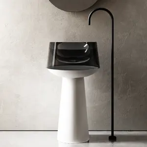 Раковина отдельностоящая прозрачная ABBER Kristall AT2706White-Onyx белый/черный