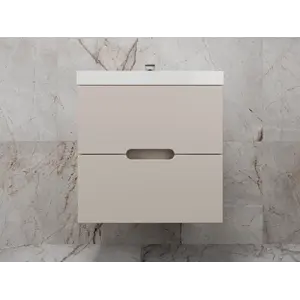 Тумба подвесная "Матис", с раковиной Classic (2 ящика), КРЕМ, ЭМАЛЬ