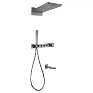 Душевая система ABBER Rund AF8753NG скрытого монтажа с изливом, термостат, никель, Выбрать цвет: Никель