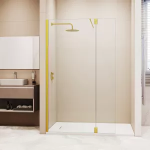 Душевая перегородка RGW WA-051Gb (WA-010Gb + Z-071Gb), Цвет стекла: прозрачное, Цвет профиля: Золото, Выбрать размер: 90