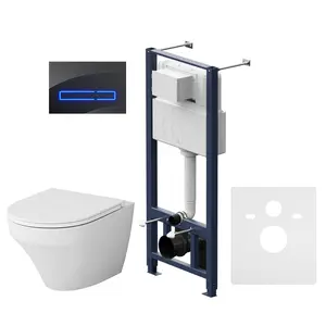 AM.PM Инсталляция с клав Touchless Pro стекло, чёрн с подв унит Inspire FlashClean с сид м/л