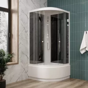 Кабина душевая  EC1021 PARLY, Цвет стекла: тонированное, Высота поддона: Высокий, Цвет профиля: Белый, Выбрать размер: 100х100