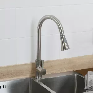 Смеситель д/кухни MELANA-F8110 нерж.сталь, однорычажный, сатин, вытяжной излив