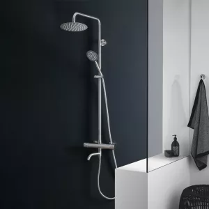 Душевая система MELANA-610307-T Stello нерж.сталь, с тропическим душем, лейкой, термостатом