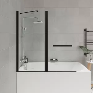 Шторка  на ванну F03B PARLY распашная, Цвет стекла: прозрачное, Цвет профиля: Черный, Выбрать размер: 120
