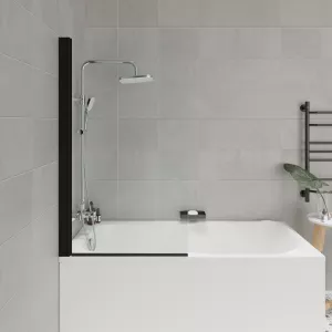 Шторка на ванну F04B  PARLY  распашная, Цвет стекла: прозрачное, Цвет профиля: Черный, Выбрать размер: 75