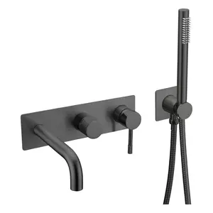 Смеситель встраиваемый с ручным душем и изливом  Boheme UNO 464-3-B черный