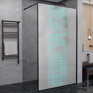 Душевая перегородка AvaCan LB 100/110/120 MT, Цвет стекла: матовое с рисунком, Цвет профиля: Черный, Выбрать размер: 100