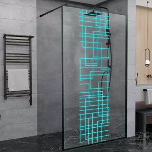 Душевая перегородка AvaCan LB 100/110/120, Цвет стекла: с рисунком, Цвет профиля: Черный, Выбрать размер: 100