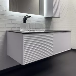 Тумба-умывальник Comforty Геленджик 120 белый матовый со столешницей мрамор Калакатта Блэк c раковиной Comforty, Внешний вид: c раковиной Comforty CF21001