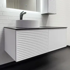 Тумба-умывальник Comforty Геленджик 120 белый матовый со столешницей мрамор Калакатта Блэк c раковиной Comforty, Внешний вид: с раковиной Comforty 9110