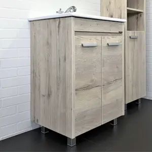 COMFORTY. Тумба-умывальник "Марио-60/75 " дуб дымчатый /сосна с раковиной Quadro 60/75