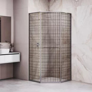 Душевой уголок RGW SV-82Gr "L/R" серый профиль, Цвет стекла: Черная вуаль, Цвет профиля: Серый, Выбрать размер: 1000x1000, Ориентация: левый сдвиг