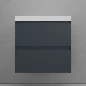 Тумба подвесная "Манхэттен 100/80/70/60" ЭМАЛЬ с раковиной  ASTI , 2 ящика PLUS графит