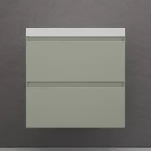 Тумба подвесная "Манхэттен 100/80/70/60" ЭМАЛЬ с раковиной  ASTI , 2 ящика PLUS олива