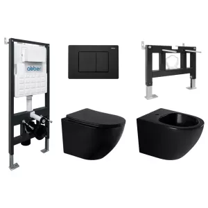 Комплект ABBER унитаз AC1100MB черный матовый с инсталляцией AC0105 и кнопкой , биде AC1150MB с инсталляцией AC0101P, Цвет кнопки: Черный, Выбрать цвет: Черный, Внешний вид: квадратная кнопка