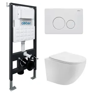 Комплект подвесной унитаз ABBER Bequem AC1100T белый с инсталляцией AC0105 и кнопкой белая матовая