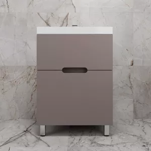 Тумба напольная Style line "Матис " с раковиной ASTI (2 ящика), ТАУП ТЁМНЫЙ, ЭМАЛЬ, Выбрать цвет: Тауп темный, Выбрать размер: 60, Внешний вид: с белой раковиной