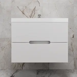 Тумба подвесная "Матис" с раковиной ASTI (2 ящика), Белый матовый, ЭМАЛЬ
