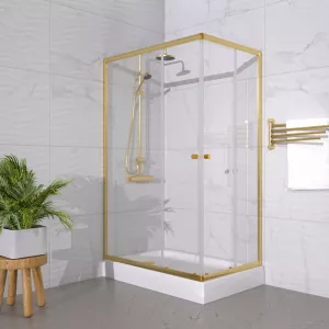 Душевое ограждение Triton "ВЕНТА-ГОЛД"  низкий поддон, Цвет стекла: прозрачное, Цвет профиля: Золото, Выбрать размер: 120х80