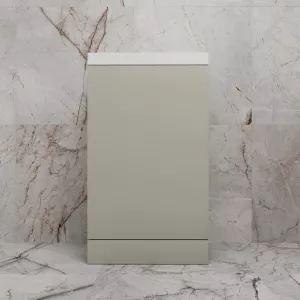 Тумба напольная "МОНО 50" с раковиной ASTI 50, санд серая галька, Выбрать цвет: Серая галька, Внешний вид: с белой раковиной