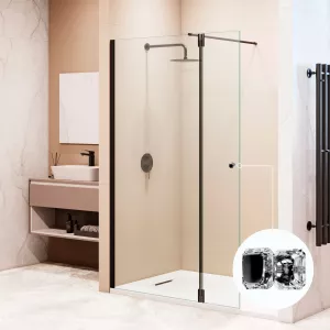 Душевая перегородка RGW WA-054B (WA-010B + Z-072B) прозрачное/черный, Цвет стекла: прозрачное, Цвет профиля: Черный, Выбрать размер: 80