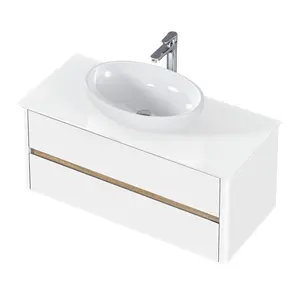 Тумба подвесная 1Marka Monro  2ящика, белый столешница/стекло