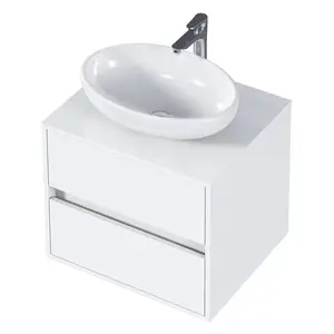 Тумба подвесная 1Marka Veil  2ящика, белая аляска/ столешница белая