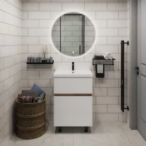 Тумба напольная 1Marka Aris  2ящика,  дуб вотан/белый глянец, Выбрать цвет: Белый/дуб вотан, Выбрать размер: 60