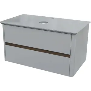 Тумба подвесная 1Marka Monro  2ящика, серый столешница/стекло