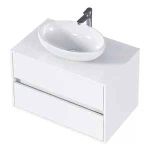 Тумба подвесная 1Marka Veil  2ящика, белая аляска/ столешница белая