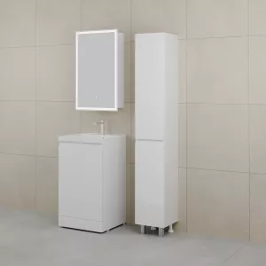 Тумба напольная "БАТЛЕР" (1 ящ.) с раковиной ASTI 50 Люкс антискрейтч белый глянец PLUS, Выбрать цвет: Белый глянец, Выбрать размер: 50, Внешний вид: с белой раковиной