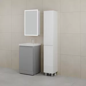 Тумба напольная "БАТЛЕР" (1 ящ.) с раковиной ASTI 50 Люкс антискрейтч серый PLUS, Выбрать цвет: Серый, Выбрать размер: 50, Внешний вид: с белой раковиной