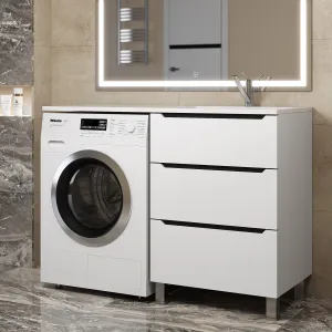 Тумба под стиральную машину напольная Uperwood Tanos 60 белая/графит, 2/3 ящика, Выбрать цвет: Белый/графит, Выбрать размер: 60, Внешний вид: 3 ящика