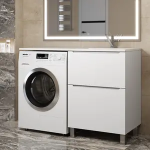 Тумба под стиральную машину напольная Uperwood Tanos 60, белая, 2/3 ящика